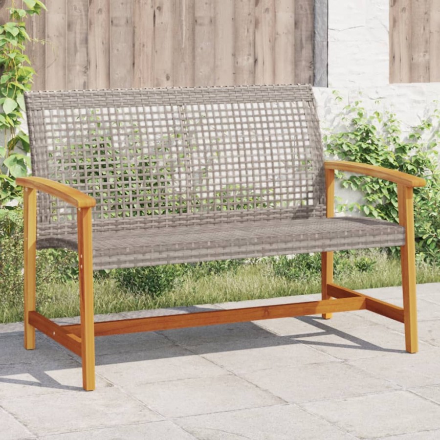 Banc de jardin gris 112 cm résine tressée et bois d'acacia