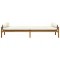 Banc de jardin avec coussin noir résine tressée acacia