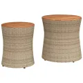 Tables d'appoint de jardin 2pcs dessus en bois beige poly rotin