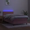 cadre de lit avec matelas LED Rose 100x200cm Velours