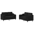 Ensemble de canapés 2 pcs avec coussins noir tissu