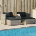 Salon de jardin 5 pcs avec coussins gris résine tressée acacia