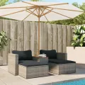 Salon de jardin 5 pcs avec coussins gris résine tressée acacia