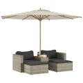 Salon de jardin 5 pcs avec coussins gris résine tressée acacia