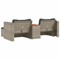 Salon de jardin 5 pcs avec coussins gris résine tressée acacia