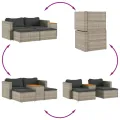 Salon de jardin 5 pcs avec coussins gris résine tressée acacia