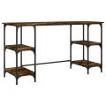 Bureau chêne fumé 140x50x75 cm métal et bois d'ingénierie