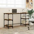 Bureau chêne fumé 140x50x75 cm métal et bois d'ingénierie