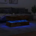 Table basse avec lumières LED chêne fumé 90x50x40 cm