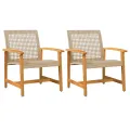 Chaises de jardin lot de 2 beige résine tressée bois d’acacia
