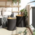 Tables d'appoint de jardin 2 pcs dessus en bois noir poly rotin