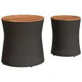 Tables d'appoint de jardin 2 pcs dessus en bois noir poly rotin