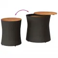 Tables d'appoint de jardin 2 pcs dessus en bois noir poly rotin