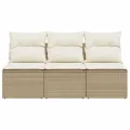 Canapé de jardin avec coussins 3 places beige résine tressée