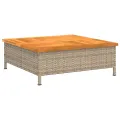 Table de jardin beige 70x70x25 cm résine tressée et bois acacia
