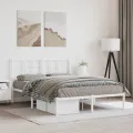 Cadre de lit métal avec tête de lit blanc 135x190 cm