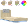 Cadre de lit tête de lit et lumières LED chêne sonoma 100x200cm