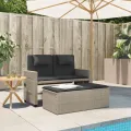 Banc inclinable de jardin et coussins gris clair résine tressée