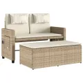 Banc inclinable de jardin avec coussins beige résine tressée