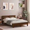 Cadre de lit avec tête de lit et LED chêne marron 135x190 cm