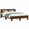 Cadre de lit avec tête de lit et LED chêne marron 135x190 cm