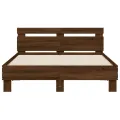 Cadre de lit avec tête de lit et LED chêne marron 135x190 cm
