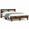 Cadre de lit avec tête de lit et LED chêne fumé 135x190 cm