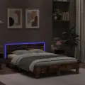 Cadre de lit avec tête de lit et LED chêne fumé 135x190 cm