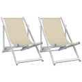 Chaises de plage pliantes 2 pcs crème aluminium et textilène