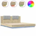 Cadre de lit tête de lit et lumières LED chêne sonoma 180x200cm