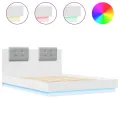 Cadre de lit avec tête de lit et lumières LED blanc 150x200 cm