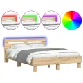 Cadre de lit avec tête de lit et LED chêne sonoma 135x190 cm