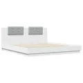 Cadre de lit avec tête de lit et lumières LED blanc 160x200 cm