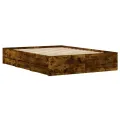 Cadre de lit à tiroirs chêne fumé 135x190 cm bois d'ingénierie