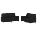 Ensemble de canapés 2 pcs avec coussins noir tissu