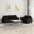 Ensemble de canapés 2 pcs avec coussins Noir Tissu