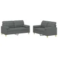 Ensemble de canapés 2 pcs coussins gris foncé tissu