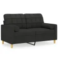 Canapé 2 places avec oreillers décoratifs noir 120 cm tissu