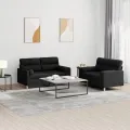 Ensemble de canapés 2 pcs avec coussins noir tissu
