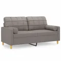 Canapé 2 places avec oreillers décoratifs taupe 140 cm tissu
