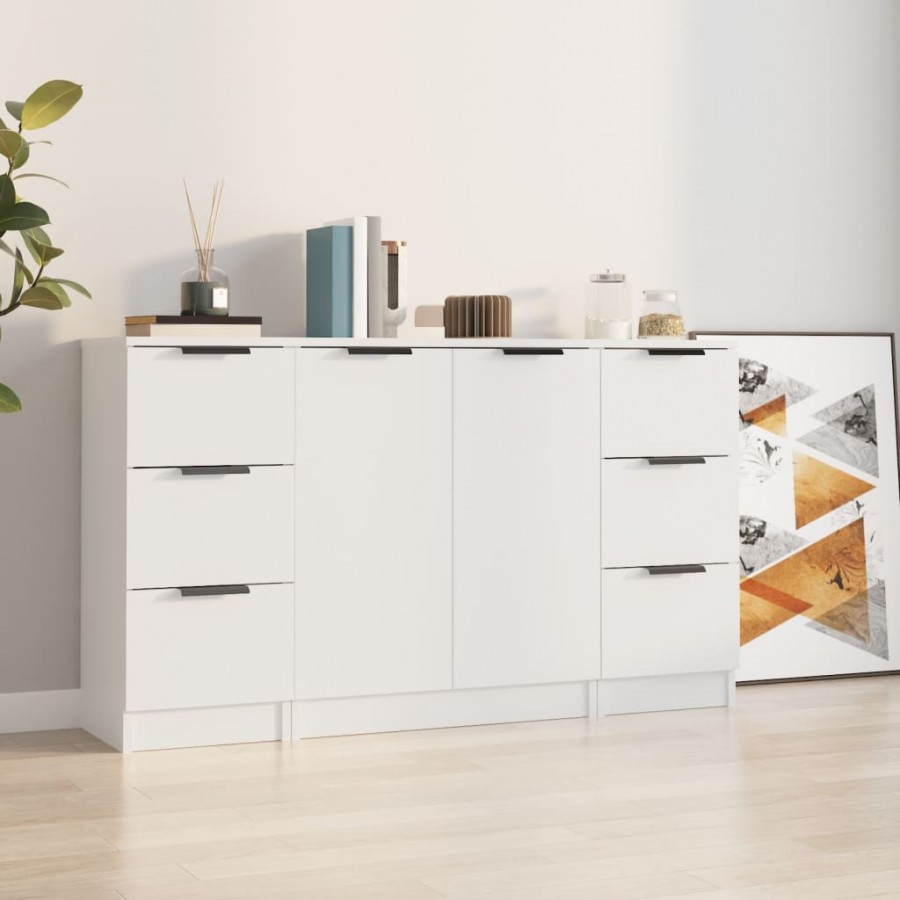 Buffets 3 pcs Blanc Bois d'ingénierie