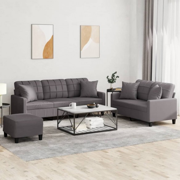 Ensemble de canapés 3 pcs avec coussins gris similicuir