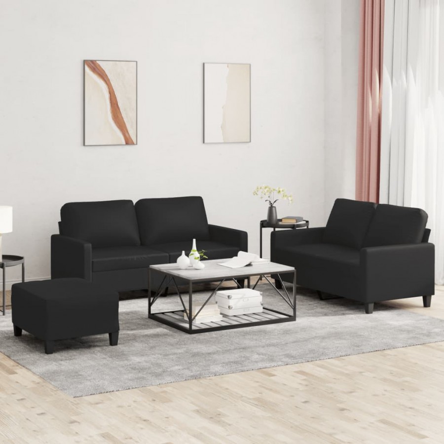 Ensemble de canapés 3 pcs avec coussins Noir Similicuir