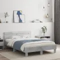 Cadre de lit avec tête de lit et LED gris béton 120x190 cm