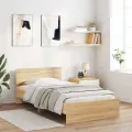 Cadre de lit tête de lit et lumières LED chêne sonoma 100x200cm