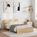 Cadre de lit avec tête de lit et LED chêne sonoma 135x190 cm