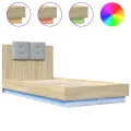 Cadre de lit tête de lit et lumières LED chêne sonoma 90x190 cm