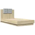 Cadre de lit tête de lit et lumières LED chêne sonoma 90x190 cm