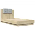 Cadre de lit tête de lit et lumières LED chêne sonoma 75x190 cm