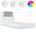 Cadre de lit avec tête de lit et lumières LED blanc 90x190 cm